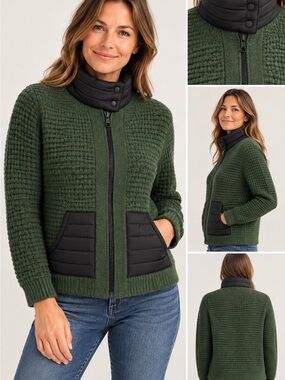 Lisa Todd wool/cotton Green Knit Jacket with Black Accents Size XS